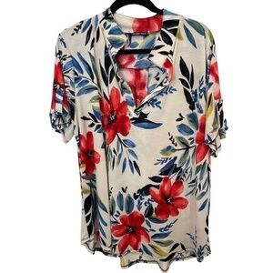 HEIMISH USA Floral Split Neck Short Sleeve Knit Womans Top Size 3X